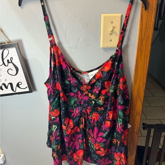 Ava&Viv Women's Cinched Tank Top Black Floral 2X Size XXL or 2X - Picture 3 of 11